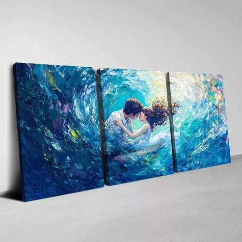 3pcs Romantic Valentine’s Day Couple Blue View Wall Art Canvas Unframed - High Quality Print 100% Australian Made Wall Canvas
