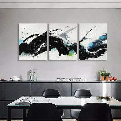 3pcs Modern Abstract Black Fluid White Perfect Wall Art Canvas Unframed - High Quality Print 100% Australian Made Wall Canvas