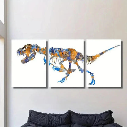 3pcs Vibrant Blue & Orange Tyrannosaurus Metal Print Ready to Hang Art - Bella Home Decor
