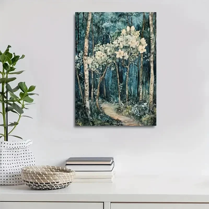 Beautiful Flourishing Pear Tree Forest Painting 40x60cm Metal Print Ready to Hang - Bella Home Decor