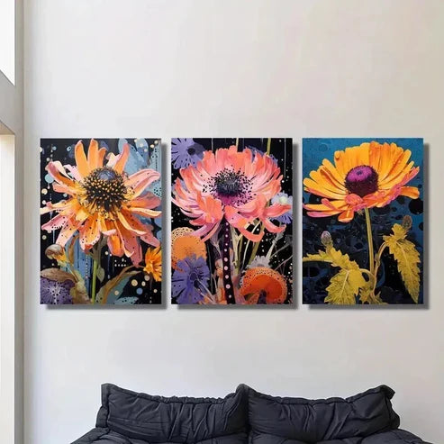 3pcs Cornflowers And Marigolds Designs Wall Art Set Canvas Unframed - High Quality Print 100% Australian Made Wall Canvas - Bella Home Decor
