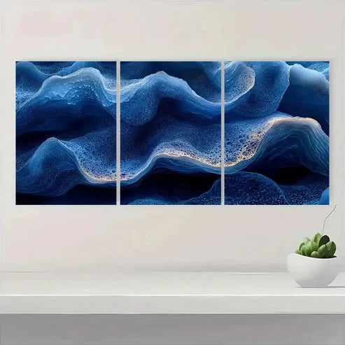 3pcs Wave Design, Indigo Honeycomb Wall Art Set Canvas Unframed - High Quality Print 100% Australian Made Wall Canvas