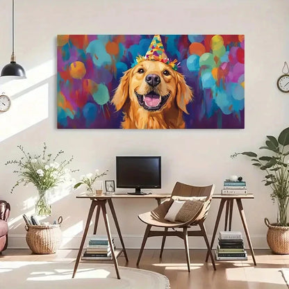 Golden Retriever Balloons Wall Art Canvas Office Home Room Framed 120x60cm - Bella Home Decor