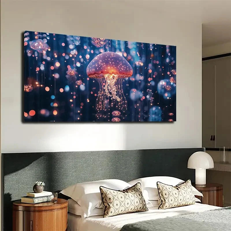 Glowing Minimalist Jellyfish Wall Art Canvas Office Home Room Framed 120x60cm - Bella Home Decor
