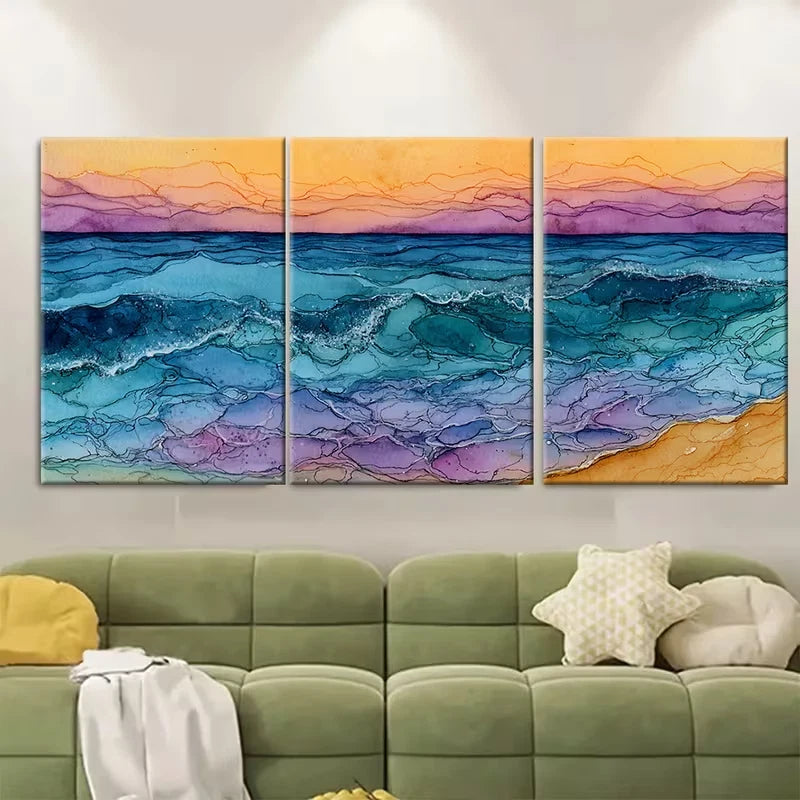 3pcs Sunrise Sea Beach Seascape Tropical Ocean Metal Print Ready to Hang Art