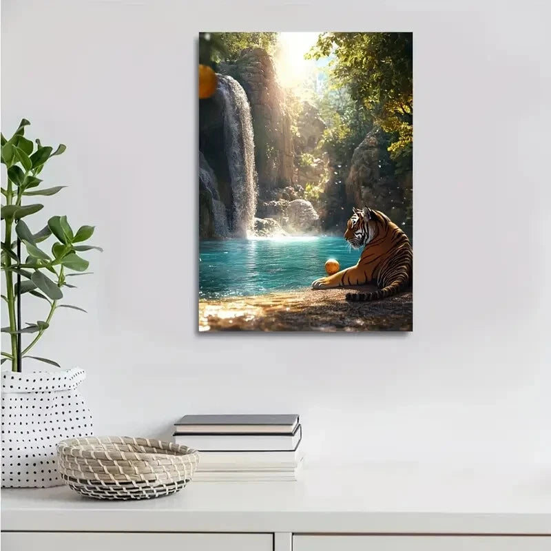 Dreamlike Tiger Playing With Ball by Crystal Painting 40x60cm Metal Print Ready to Hang - Bella Home Decor