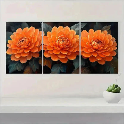 3pcs Orange Chrysanthemum Flower White Wall Art Canvas Unframed - High Quality Print 100% Australian Made Wall Canvas