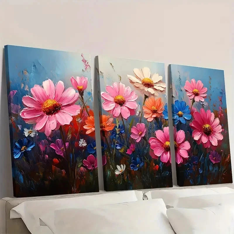 3pcs Flower Art Nature Art Daisy Art  IL  Wall Art Set Canvas Framed 50x70cm - High Quality Print 100% Australian Made Wall Canvas Ready to Hang - Bella Home Decor