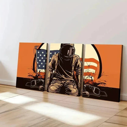 3pcs Military Boots Helmet Rifle Abstract Wall Art Canvas Unframed - High Quality Print 100% Australian Made Wall Canvas