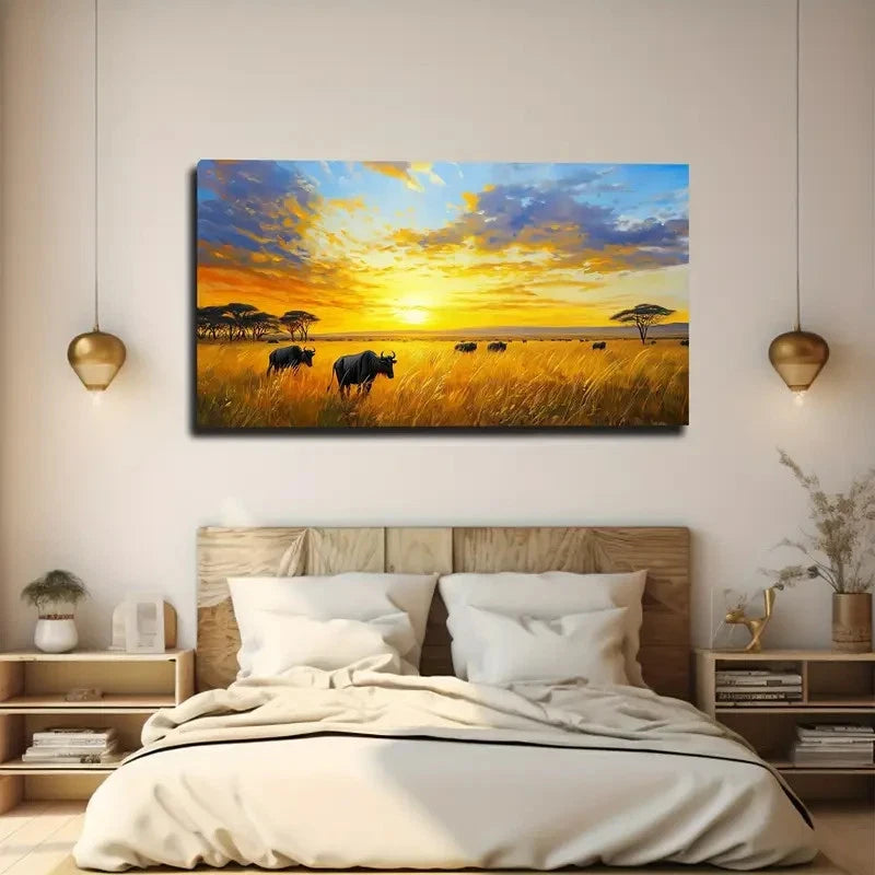 Savannah Sunset Wall Art Canvas Office Home Room Framed 120x60cm