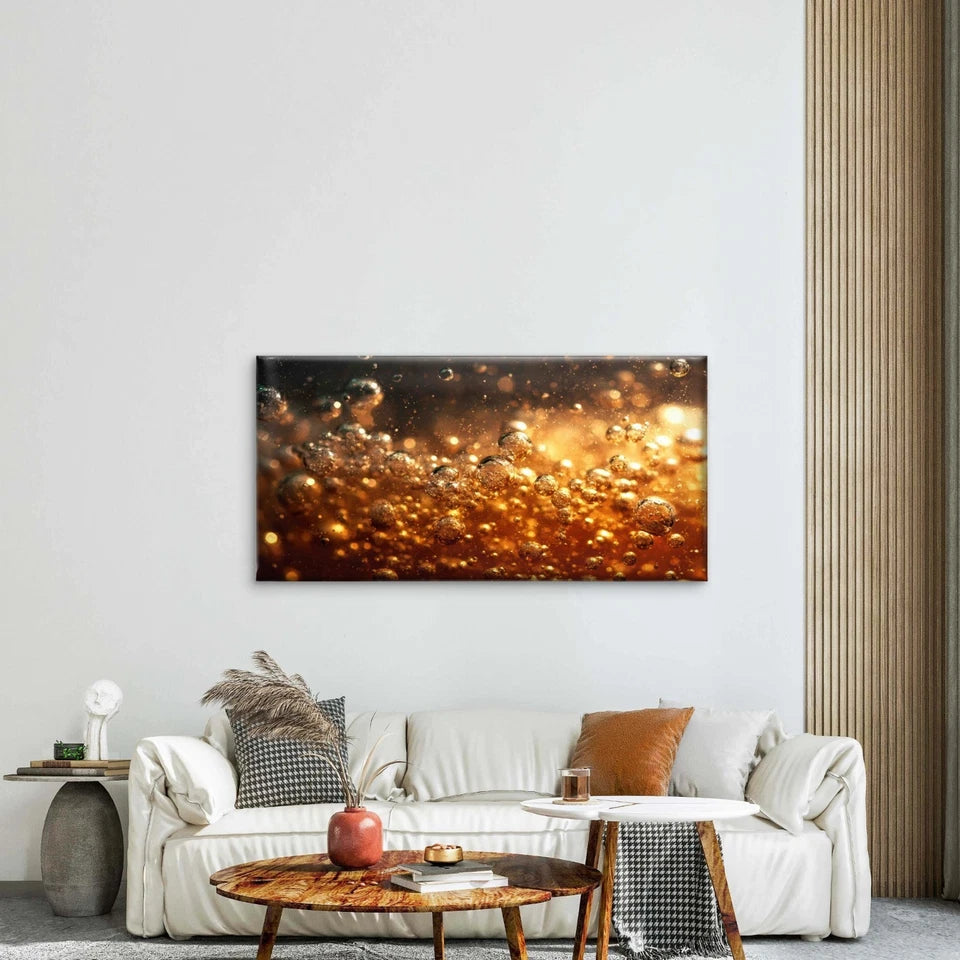 Golden Liquid With Bubbles Wall Art Canvas Office Home Room Framed 120x60cm
