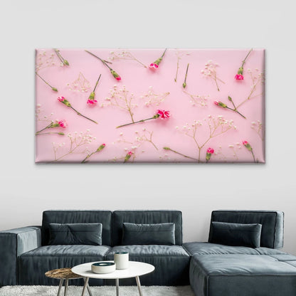 Pink Flowers With Plant Branche Wall Art Canvas Office Home Room Framed 120x60cm