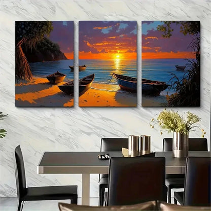 3pcs Tropical Beach Sunset Coastal Perfect Wall Art Set Canvas Framed 40x60cm - High Quality Print 100% Australian Made Wall Canvas Ready to Hang