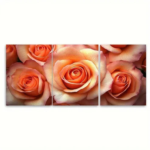 3pcs Peachy Orange Rose Wall Art Set Canvas Unframed - High Quality Print 100% Australian Made Wall Canvas - Bella Home Decor