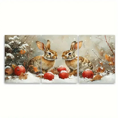 3pcs Two Rabbits Watercolour RT  Wall Art Set Canvas Framed 60x90cm - High Quality Print 100% Australian Made Wall Canvas Ready to Hang