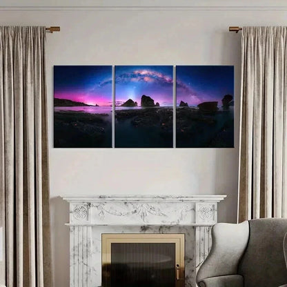 3pcs Natural Landscape Aurora Black Rocks Wall Art Set Canvas Framed 60x90cm - High Quality Print 100% Australian Made Wall Canvas Ready to Hang - Bella Home Decor