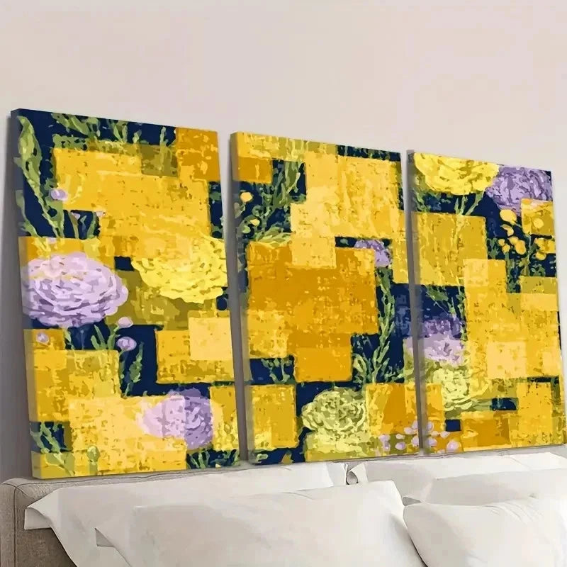3pcs Abstract Yellow Flat Pattern Wall Art Set Canvas Framed 50x70cm - High Quality Print 100% Australian Made Wall Canvas Ready to Hang - Bella Home Decor