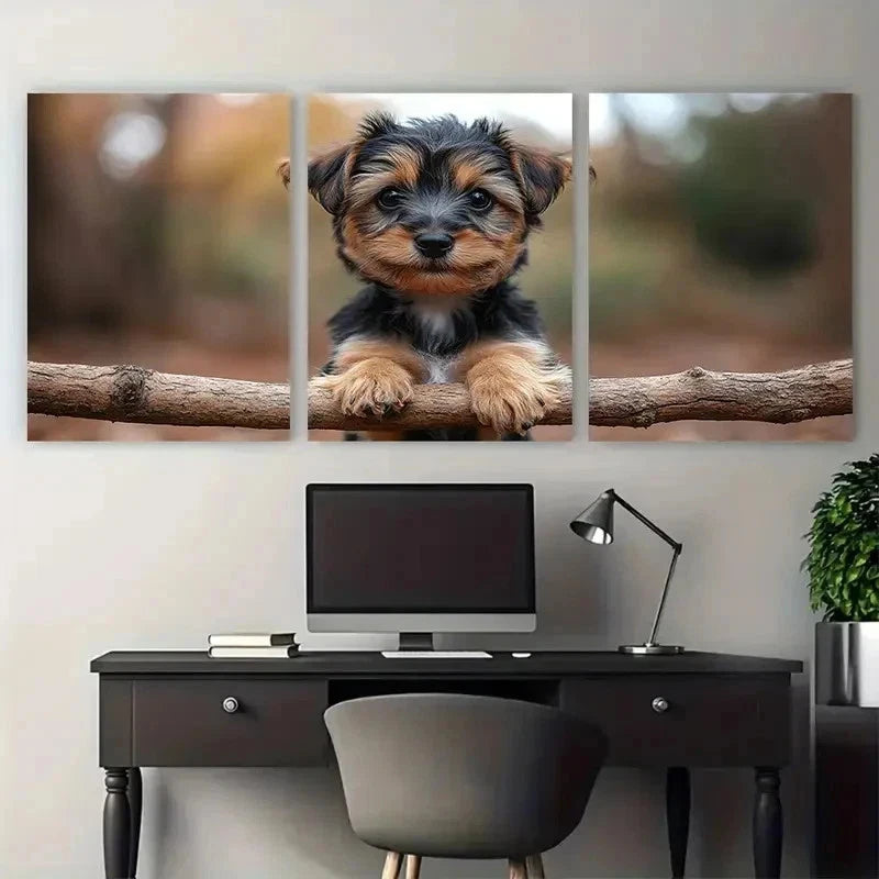 3pcs Adorable Yorkshire Terrier Puppy Perfect Wall Art Set Canvas Framed 50x70cm - High Quality Print 100% Australian Made Wall Canvas Ready to Hang - Bella Home Decor