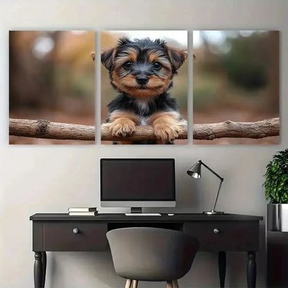 3pcs Adorable Yorkshire Terrier Puppy Perfect Wall Art Set Canvas Framed 50x70cm - High Quality Print 100% Australian Made Wall Canvas Ready to Hang - Bella Home Decor