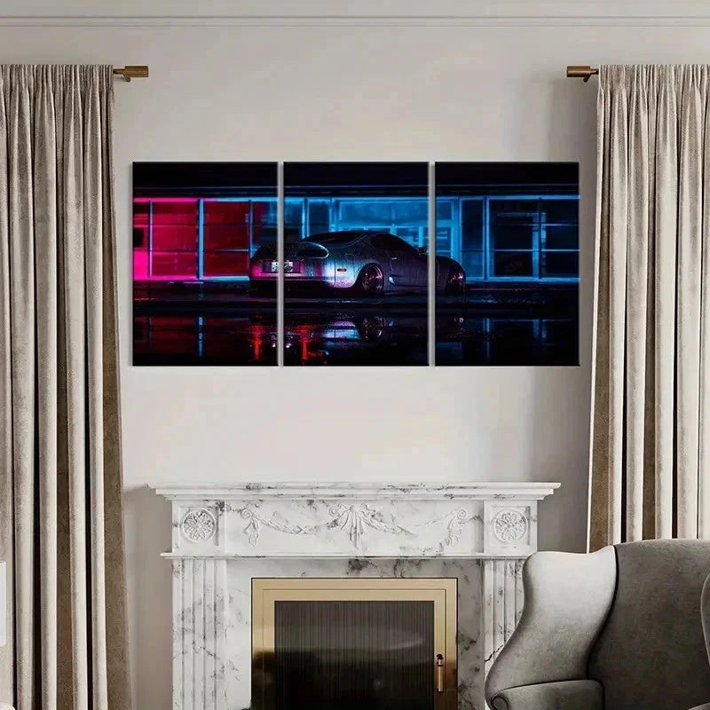 3pcs Cyberpunk Sports Car Modern Decor Wall Art Set Canvas Framed 50x70cm - High Quality Print 100% Australian Made Wall Canvas Ready to Hang - Bella Home Decor