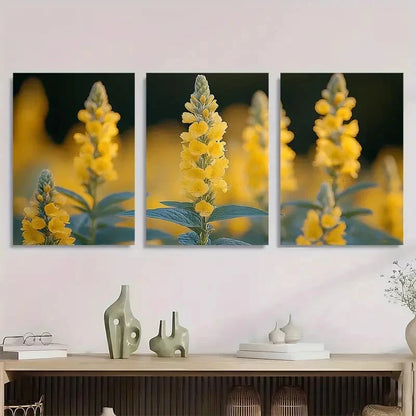 3pcs Yellow Loosestrife Plant Nature Perfect Wall Art Set Canvas Framed 40x60cm - High Quality Print 100% Australian Made Wall Canvas Ready to Hang - Bella Home Decor