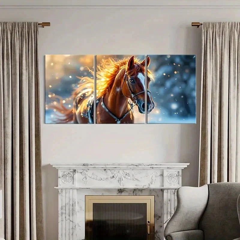 3pcs Vibrant Horse with Golden Mane Wall Art Set Canvas Framed 60x90cm - High Quality Print 100% Australian Made Wall Canvas Ready to Hang - Bella Home Decor