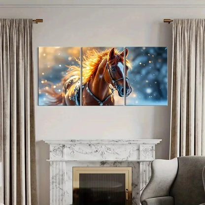 3pcs Vibrant Horse with Golden Mane Wall Art Set Canvas Framed 60x90cm - High Quality Print 100% Australian Made Wall Canvas Ready to Hang - Bella Home Decor