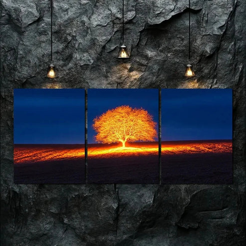 3pcs Dark Autumn Tree Light Shine Perfect Wall Art Canvas Unframed - High Quality Print 100% Australian Made Wall Canvas - Bella Home Decor