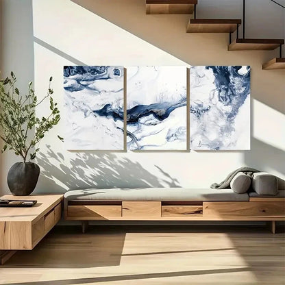 3pcs Featuring Navy Blue And White Ocean Metal Print Ready to Hang Art - Bella Home Decor