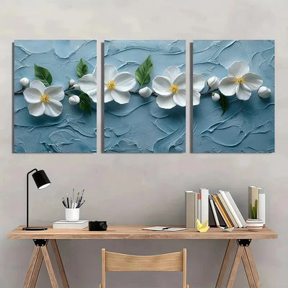 3pcs White West Indian Jasmine Painting Print Metal Print Ready to Hang Art - Bella Home Decor