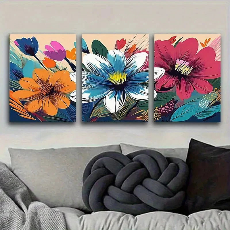 3pcs Abstract Floral Artwork in Bold Wall Art Set Canvas Framed 50x70cm - High Quality Print 100% Australian Made Wall Canvas Ready to Hang - Bella Home Decor