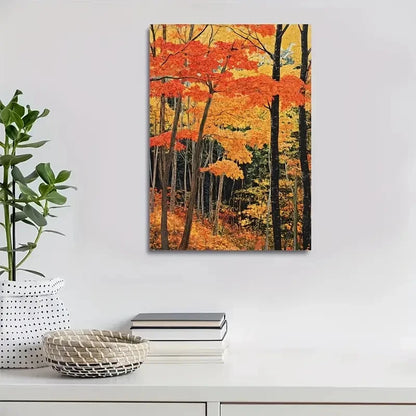 Vibrant Maple Tree Forest in Autumnal Hues Painting 40x60cm Metal Print Ready to Hang - Bella Home Decor