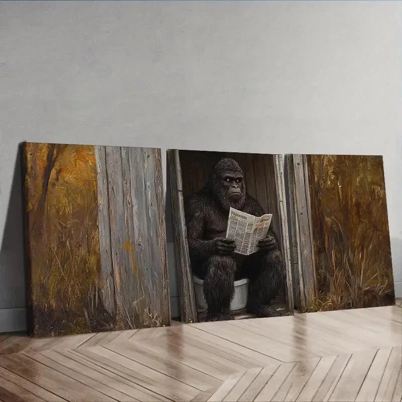 3pcs Orangutan Reads Newspaper Decor Wall Art Set Canvas Framed 50x70cm - High Quality Print 100% Australian Made Wall Canvas Ready to Hang