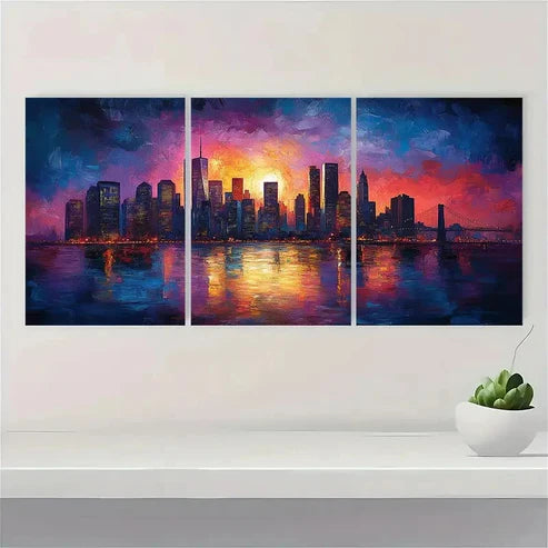 3pcs Triptych Modern City Skyline Wall Art Canvas Unframed - High Quality Print 100% Australian Made Wall Canvas