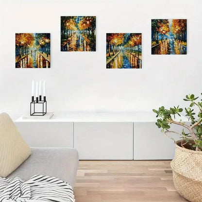 4pcs Colorful Autumn Scenes With Reflective Wall Art Canvas Framed