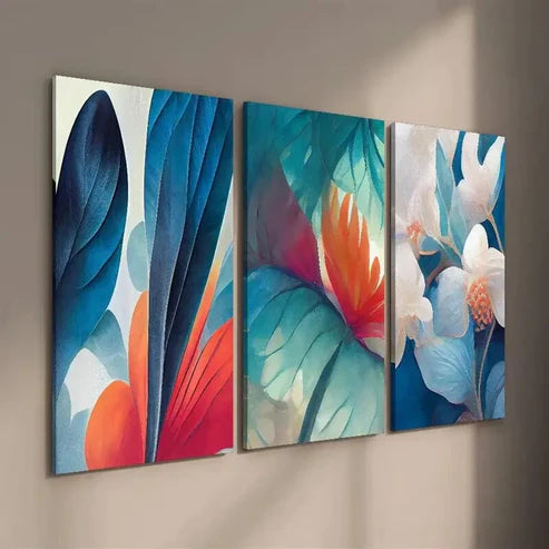3pcs Colorful Botanical Decor Flower Wall Art Set Canvas Unframed - High Quality Print 100% Australian Made Wall Canvas - Bella Home Decor