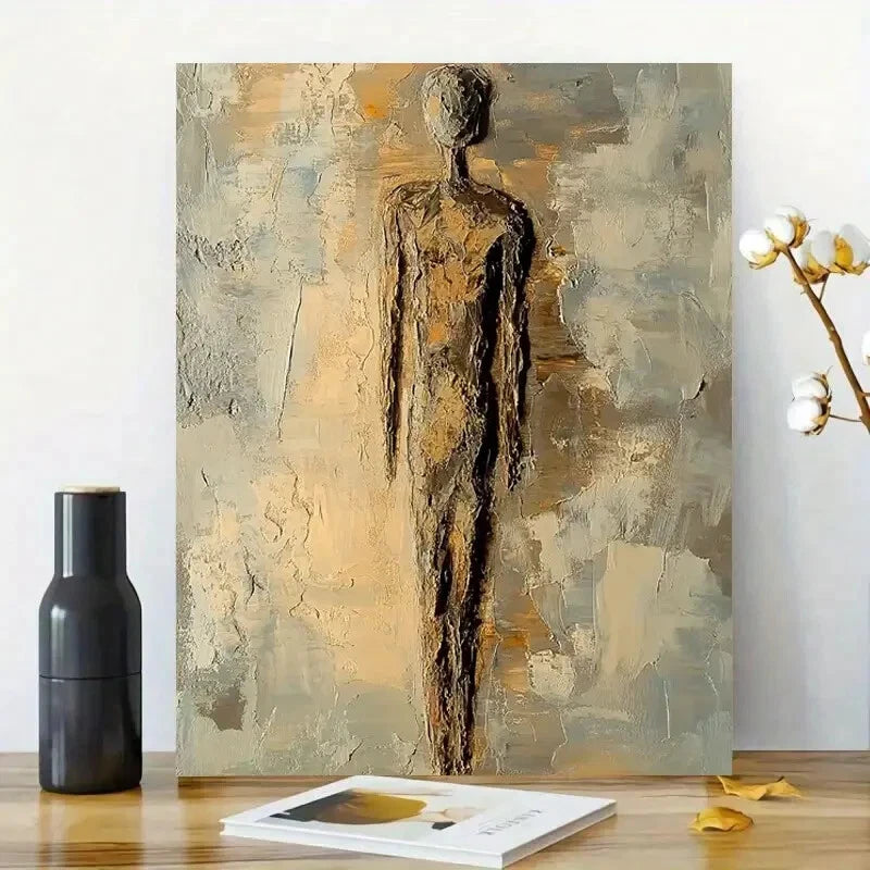 Abstract Oil Painting of an Antique Stone Figure 40x60cm Metal Print Ready to Hang - Bella Home Decor