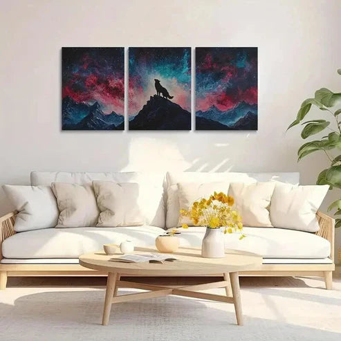 3pcs Majestic Wolf Howling at Starry Sky  Art Set Canvas Unframed - High Quality Print 100% Australian Made Wall Canvas