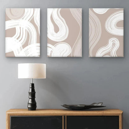 3pcs Neutral Abstract White Waves Wall Art Set Canvas Framed 40x60cm - High Quality Print 100% Australian Made Wall Canvas Ready to Hang