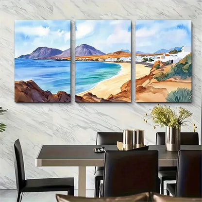 3pcs Vibrant Beach & Mountain Landscape Metal Print Ready to Hang Art - Bella Home Decor