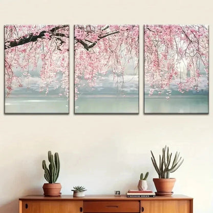 3pcs Pink Willow Landscape Serene Nature Wall Art Set Canvas Framed 60x90cm - High Quality Print 100% Australian Made Wall Canvas Ready to Hang