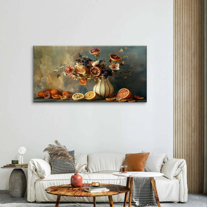 Vintage Still Life Citrus Vase Painting Wall Art Canvas Office Home Framed 120x60cm