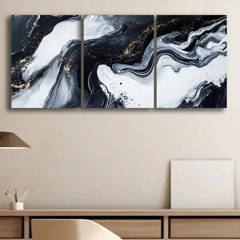 3pcs Luxury Black and White Abstract Metal Print Ready to Hang Art