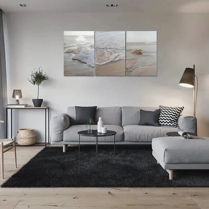 3pcs Coastal Ocean Scene with Sandy Shore & Wave Metal Print Ready to Hang Art - Bella Home Decor