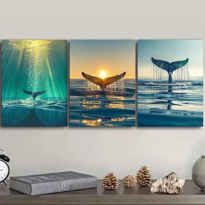 3pcs whale tail Wall Art Set Canvas Framed 50x70cm - High Quality Print 100% Australian Made Wall Canvas Ready to Hang - Bella Home Decor