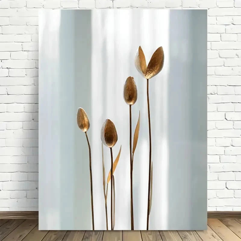 Beautiful Carnation Colorful Golden Tulip Painting 40x60cm Metal Print Ready to Hang - Bella Home Decor