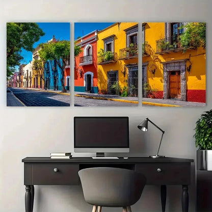 3pcs Puebla Mexico Travel Impasto Perfect Wall Art Set Canvas Framed 50x70cm - High Quality Print 100% Australian Made Wall Canvas Ready to Hang
