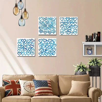 4pcsBlue Heart PatternsWall Art Canvas Framed