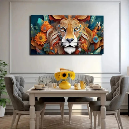 Bohemian Lion Wall Art Canvas Office Home Room Framed 120x60cm
