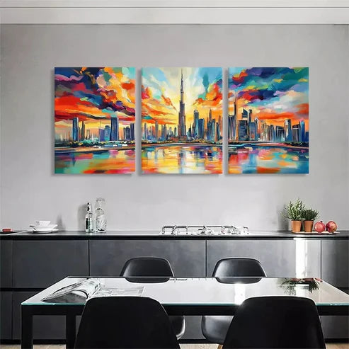 3pcs Vibrant Cityscape Colorful Skyline Perfect Wall Art Canvas Unframed - High Quality Print 100% Australian Made Wall Canvas